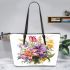 Assorted lily bouquet leather tote bag