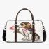 Beagle puppy holding a pink rose in its mouth 3d travel bag