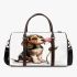 Beagle puppy holding a pink rose in its mouth 3d travel bag