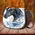 Beautiful black horse head with a white rose saddle bag