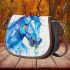 Beautiful blue horse painted in watercolor saddle bag