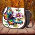 Beautiful butterfly with colorful wings among flowers saddle bag