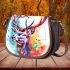 Beautiful deer portrait watercolor splatter saddle bag