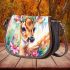 Beautiful deer with colorful flowers and leaves saddle bag