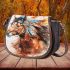 Beautiful elegant horse with native american feather headdress saddle bag