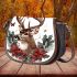 Beautiful realistic deer with flowers and christmas elements saddle bag