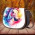 Beautiful watercolor colorful horse saddle bag