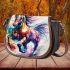 Beautiful watercolor colorful horse saddle bag