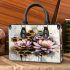 Bee on honeycomb pink and gold lotus flowers small handbag