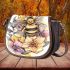 Bee on honeycomb with flowers around 3d saddle bag