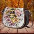 Bee on honeycomb with flowers around 3d saddle bag