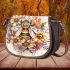 Bee on honeycomb with flowers around 3d saddle bag