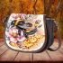 Bee on honeycomb with flowers around 3d saddle bag