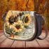 Bee on sunflowers old writing 3d saddle bag