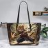 Bengal Cat as a Samurai or Ninja Leather Tote Bag