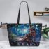 Bengal Cat in Celestial Realms 3 Leather Tote Bag