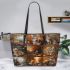 Bengal Cat in Different Seasons Leather Tote Bag