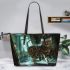 Bengal Cat in Haunted Mansions Leather Tote Bag