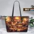 Bengal Cat in Magical Cafes 1 Leather Tote Bag