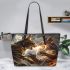 Bengal Cat in Mythical Beast Battles 3 Leather Tote Bag