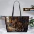 Bengal Cat in Urban Settings 2 Leather Tote Bag