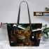 Bengal Cat in Virtual Reality Worlds Leather Tote Bag