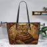 Bengal Cat with Cultural Symbols 1 Leather Tote Bag