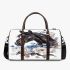 Black horse head with white rose and blue flowers 3d travel bag