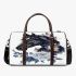 Black horse head with white rose and blue flowers 3d travel bag