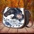 Black horse head with white rose and blue flowers saddle bag