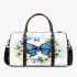 Blue butterfly with white flowers around 3d travel bag