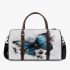 Blue butterfly with white flowers around 3d travel bag