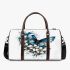 Blue butterfly with white flowers around 3d travel bag