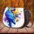 Blue macaw in the style of abstract watercolor saddle bag