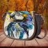 Blue macaw in the style of watercolor and ink saddle bag