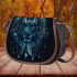 Blue owl sits on an ancient dreamcatcher saddle bag
