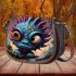 Blue surreal creature on rock saddle bag