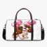 Brown and white king charles spaniel puppy with pink balloons 3d travel bag