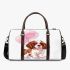 Brown and white king charles spaniel puppy with pink balloons 3d travel bag