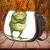 Cartoon drawing of an angry frog standing on its hind legs saddle bag