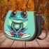 Cartoon frog character wearing sneakers saddle bag