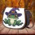 Cartoon frog wearing witch hat saddle bag