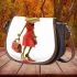 Cartoon frog woman wearing a red dress saddle bag