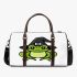 Cartoon green frog wearing black witch hat 3d travel bag