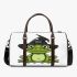 Cartoon green frog with black witch hat 3d travel bag