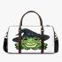 Cartoon green frog with black witch hat 3d travel bag