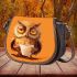 Cartoon owl holding an empty coffee cup saddle bag