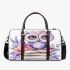 Cartoon owl with big eyes sitting on books surrounded by pink roses 3d travel bag