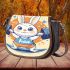 Cartoon style cute rabbit lifting barbells saddle bag