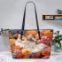 Cat amidst blooms leather tote bag